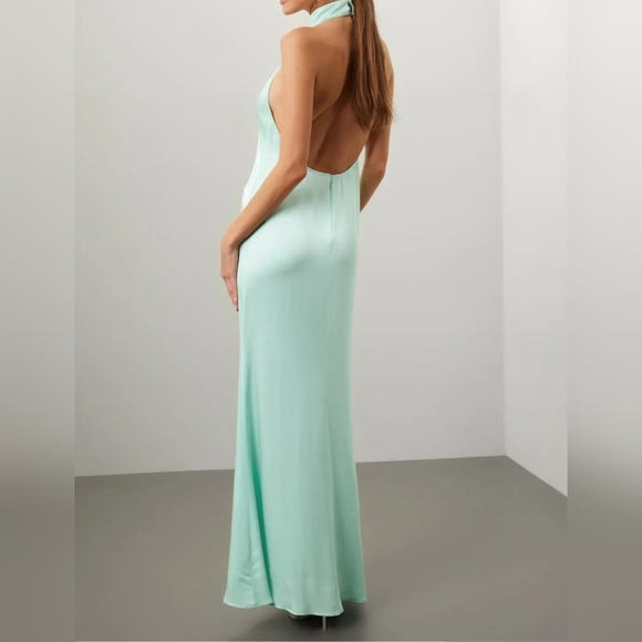 LAPOINTE Womens Satin Halter Maxi Gown, Seafoam Green Blue, Size 8, Retail $1490 - Picture 4 of 15
